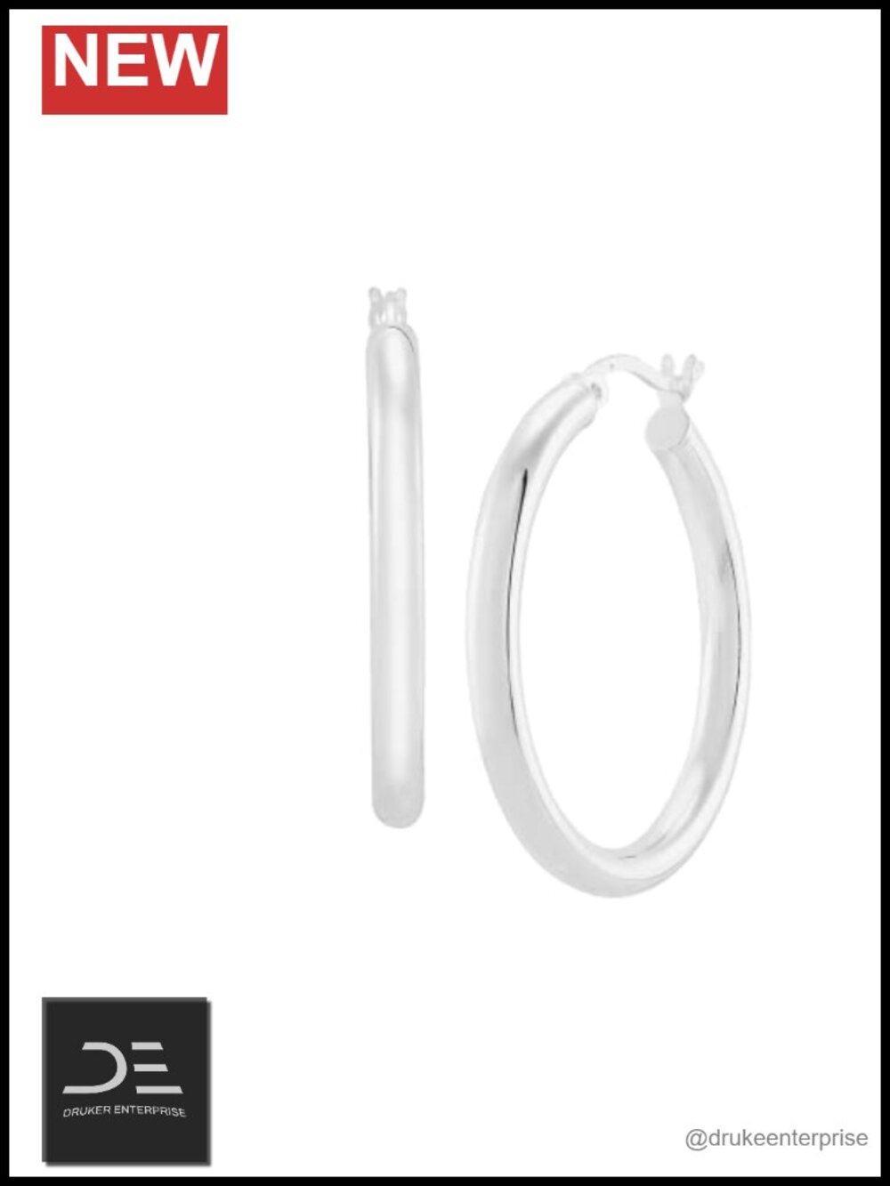 Sterling Silver Hoop Earrings 1.25 Inch Polished Hinge Notched Post